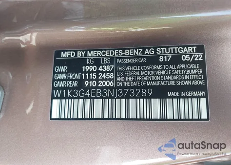 2022 Mercedes-Benz A 220 z USA, uszkodzony, nr VIN W1K3G4EB3NJ373289